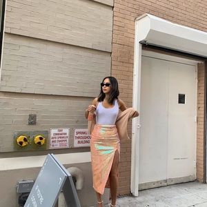 Song of Style Orange Sequin Skirt